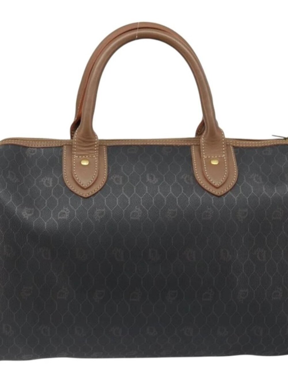 Christian Dior Honeycomb Canvas Hand Bag PVC Black Gold Auth 166851 - Picture 3 of 16